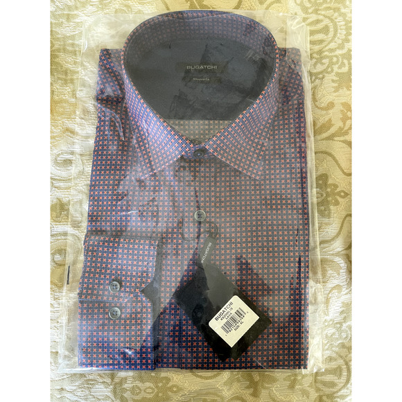 NWT Bugatchi men's long sleeve button down shirt shaped fit Lava